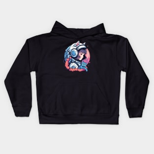 Female Astronaut and Blue Cat Kids Hoodie